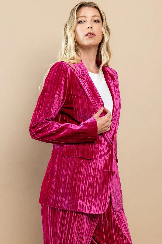 Velvet Dreams Fuchsia Pleated Blazer