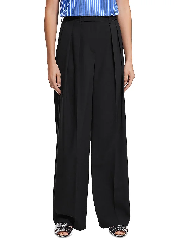 Womens High Rise Wool Wide Leg Pants