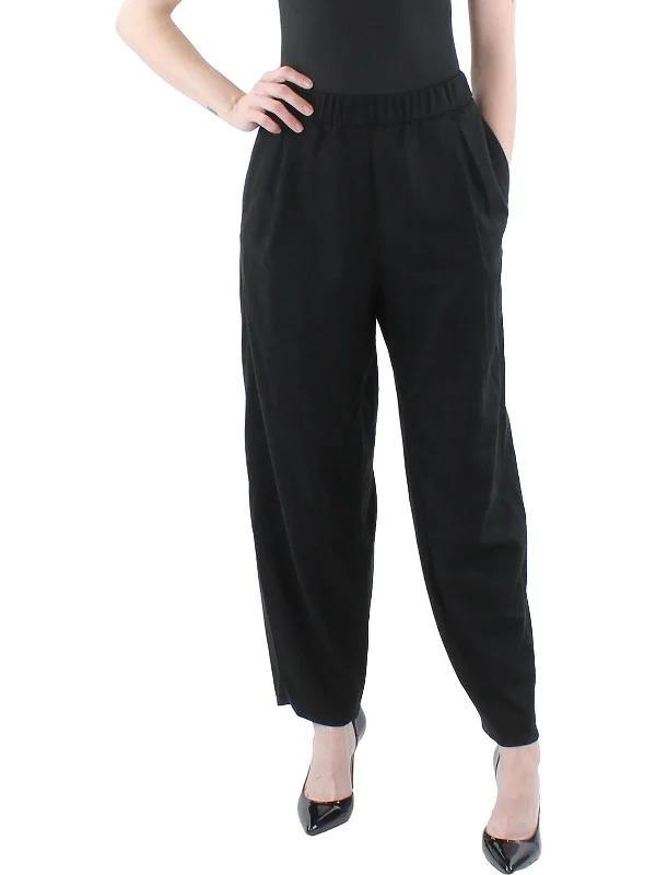 Womens Wool Pleat Front Cropped Pants