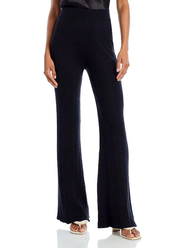 Womens Wool Ribbed High-Waist Pants