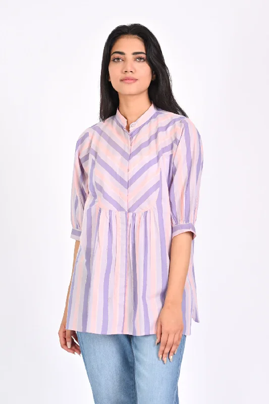 LUREX STRIPED BLOUSE WITH YOKE DETAIL