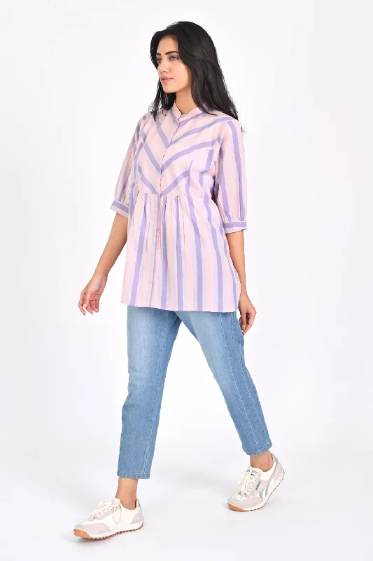 LUREX STRIPED BLOUSE WITH YOKE DETAIL