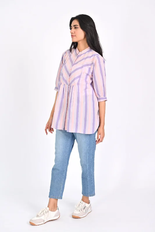 LUREX STRIPED BLOUSE WITH YOKE DETAIL