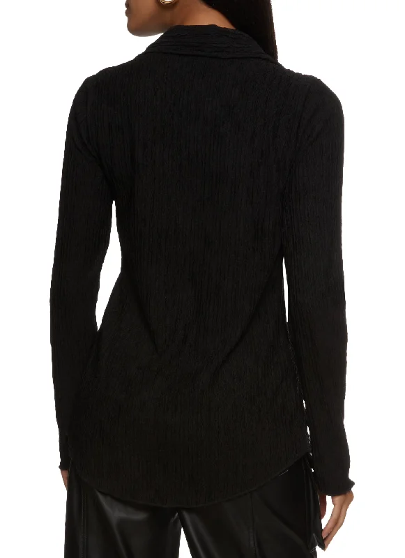 Textured Knit Button Front Long Sleeve Shirt