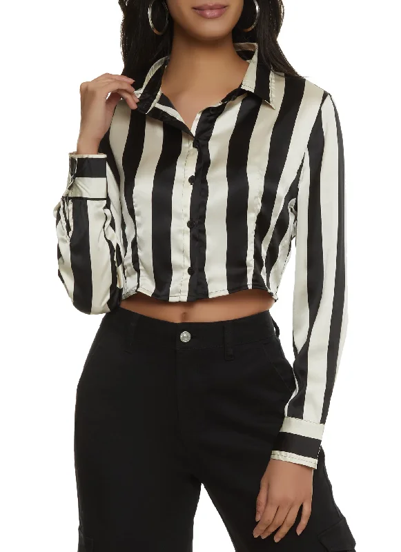 Satin Stripe Button Front Shirt