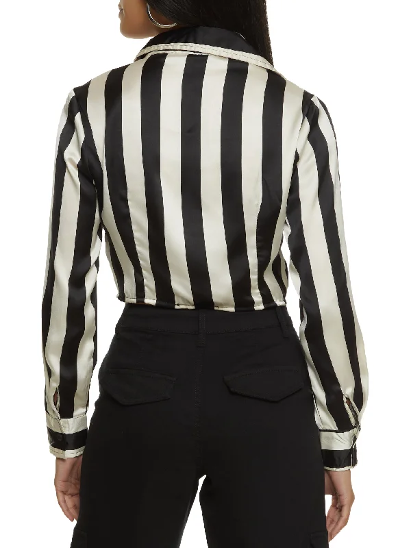 Satin Stripe Button Front Shirt