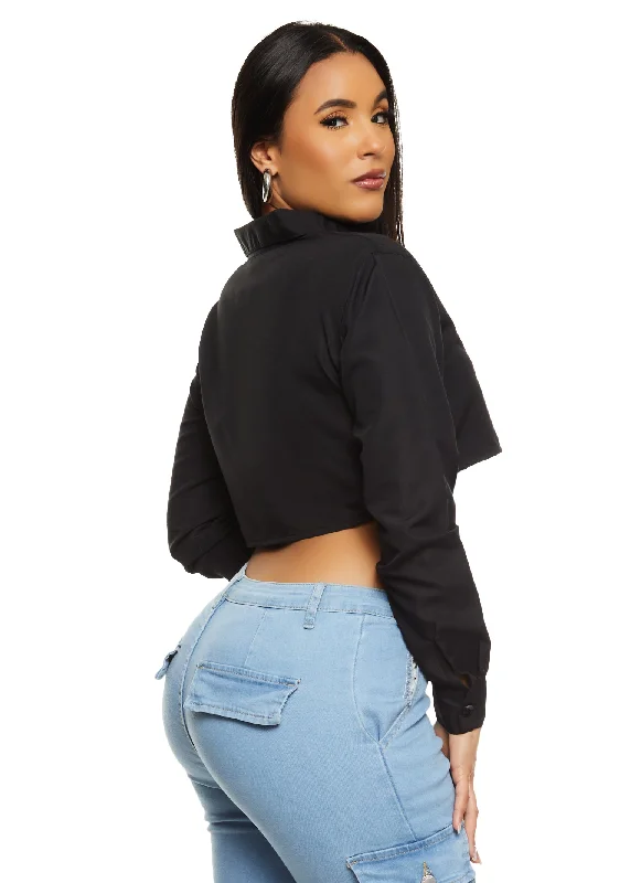 Zip Front Long Sleeve Cropped Shirt