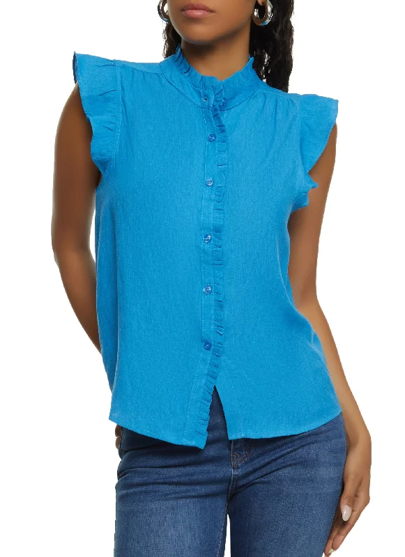 Gauze Knit Pleated Trim Button Front Shirt