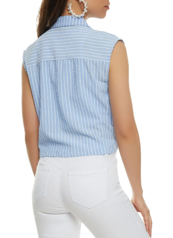 Pinstripe Sleeveless Button Front Shirt