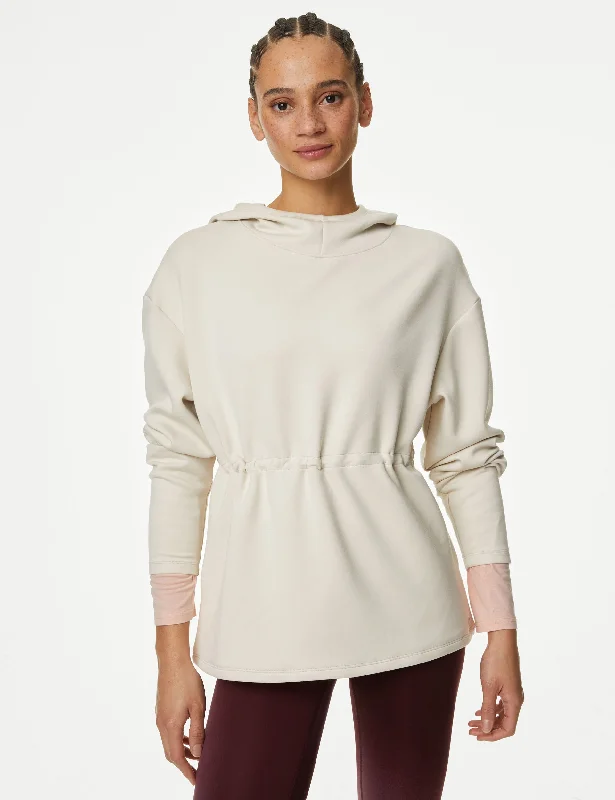 Relaxed Yoga Longline Hoodie - Beige