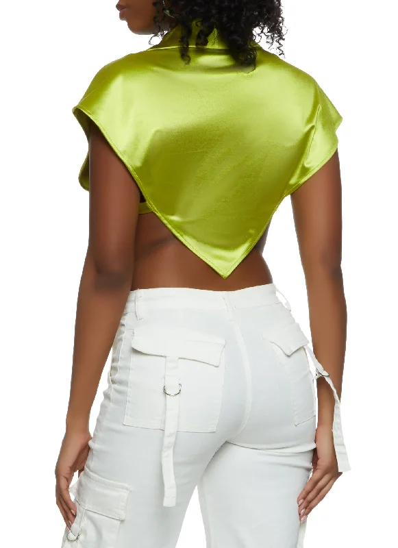 Satin Open Side Hanky Hem Crop Top