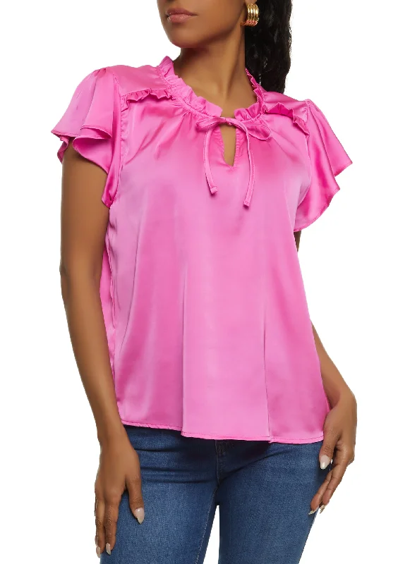 Iris Satin Pleated Detail Tie Neck Blouse