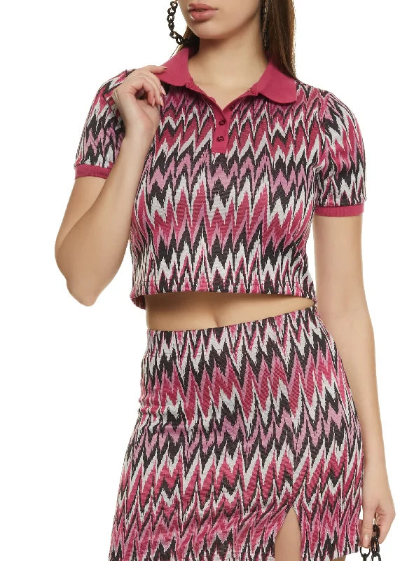 Printed Cropped Polo Shirt