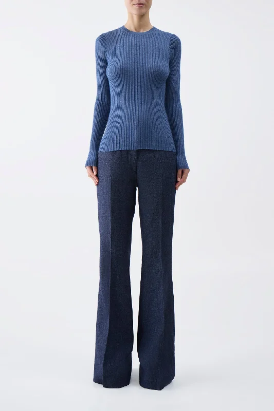 Browning Knit Sweater in Denim Blue Cashmere Silk