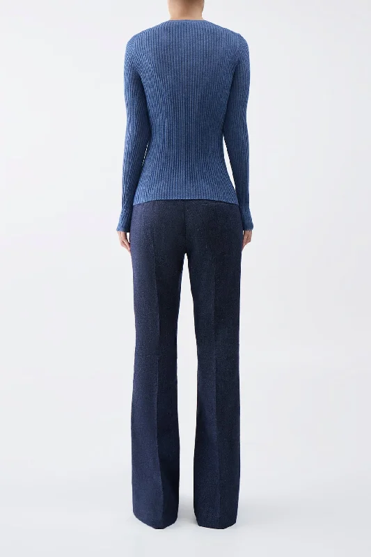 Browning Knit Sweater in Denim Blue Cashmere Silk