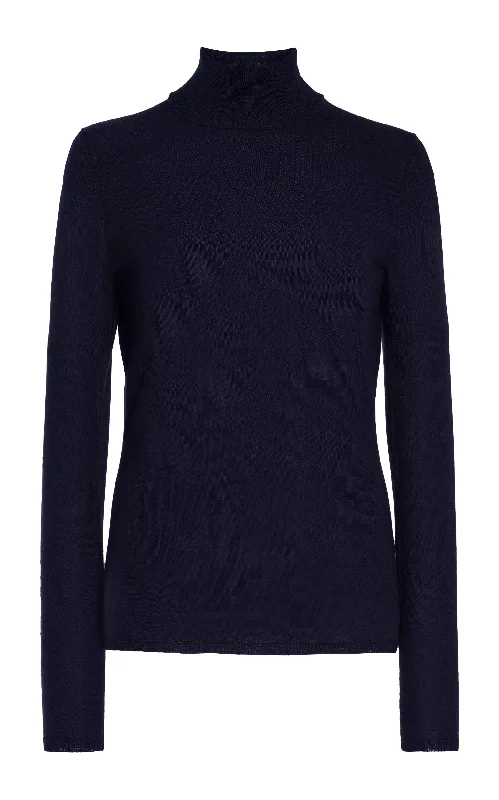 Costa Knit Turtleneck in Dark Navy Cashmere Silk