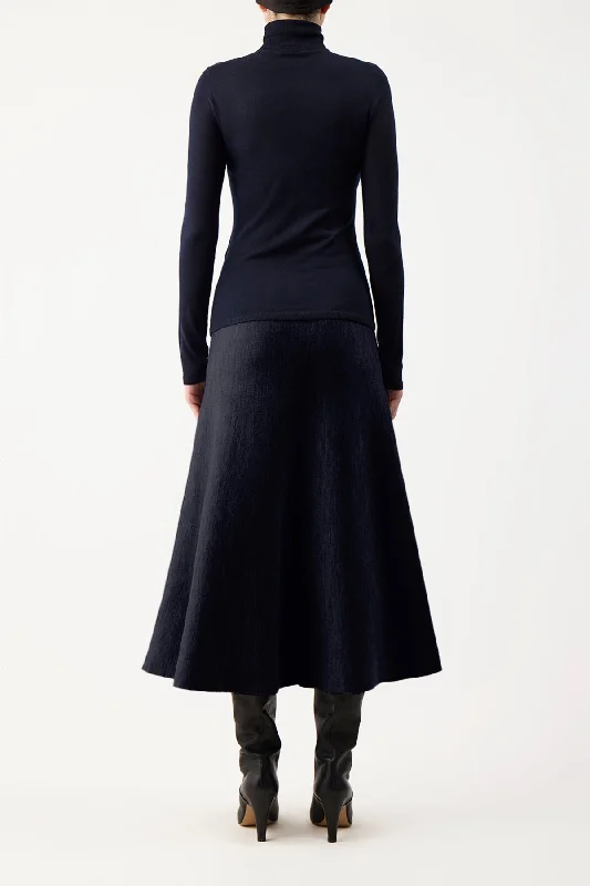 Costa Knit Turtleneck in Dark Navy Cashmere Silk