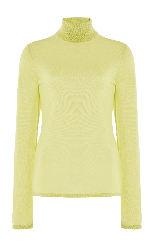 Costa Knit Turtleneck in Lime Adamite Cashmere Silk