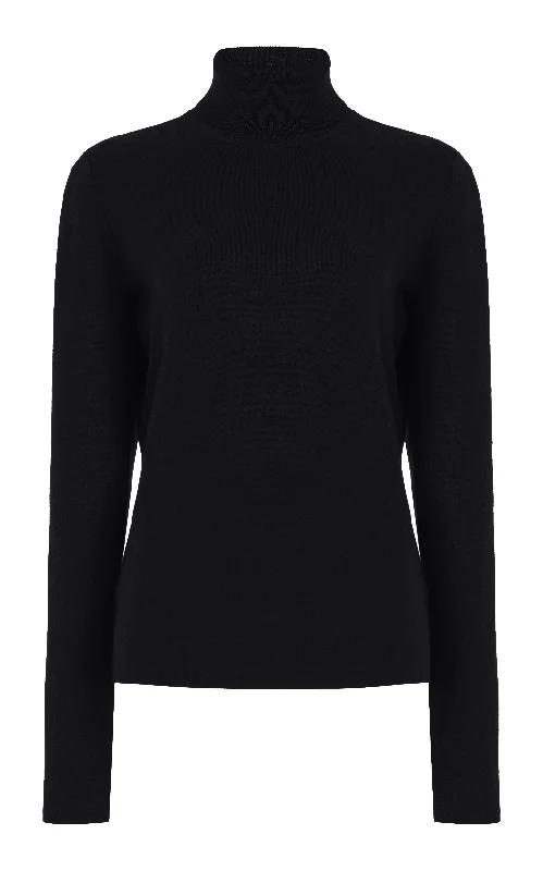 May Knit Turtleneck in Black Merino Wool Cashmere