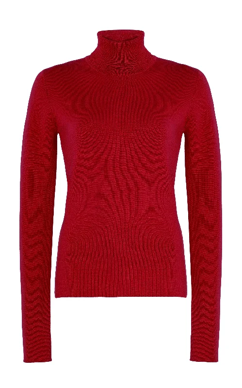 May Knit Turtleneck in Scarlet Red Merino Wool Cashmere