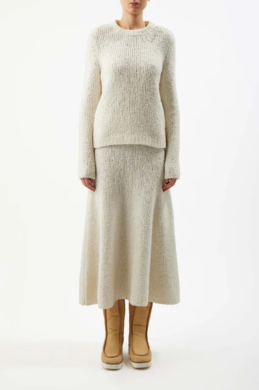 Philippe Knit Sweater in Ivory Cashmere Boucle