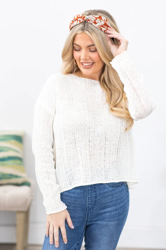 Ivory Boat Neck Lightweight Sweater