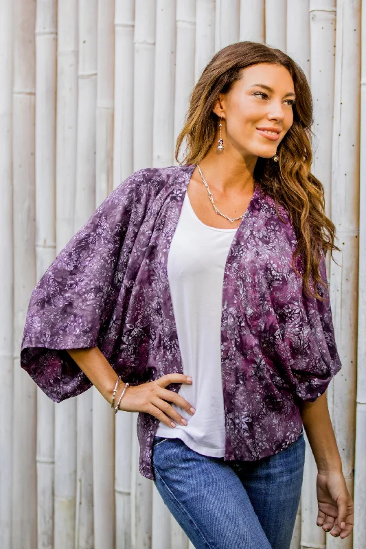 Lavish Garden in Boysenberry Purple Batik Short Rayon Kimono Jacket