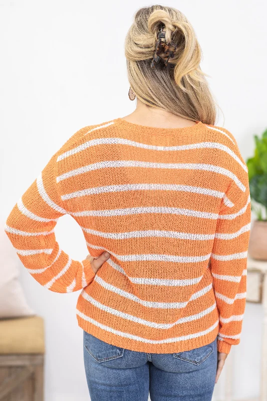 Orange And White Stripe Light Sweater Top